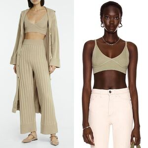 NWT JONATHAN SIMKHAI Sage Wool Cashmere Rib Knit Sleeveless Bralette Crop Top S